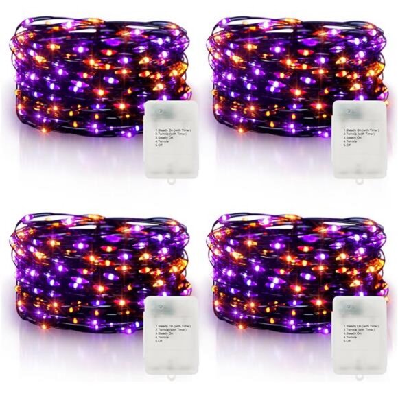 Purple Orange Halloween Timer Fairy Lights Battery Operated 4 Pack 16.4Ft 50 led - Picture 1 of 8